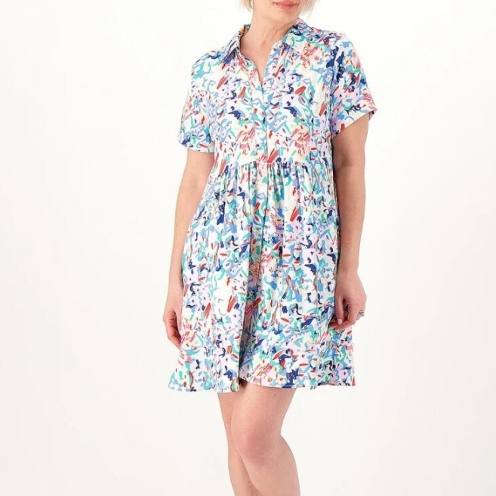 Tolani Sz Large Floral flared Beachy Tiered Midi Pocket Dress